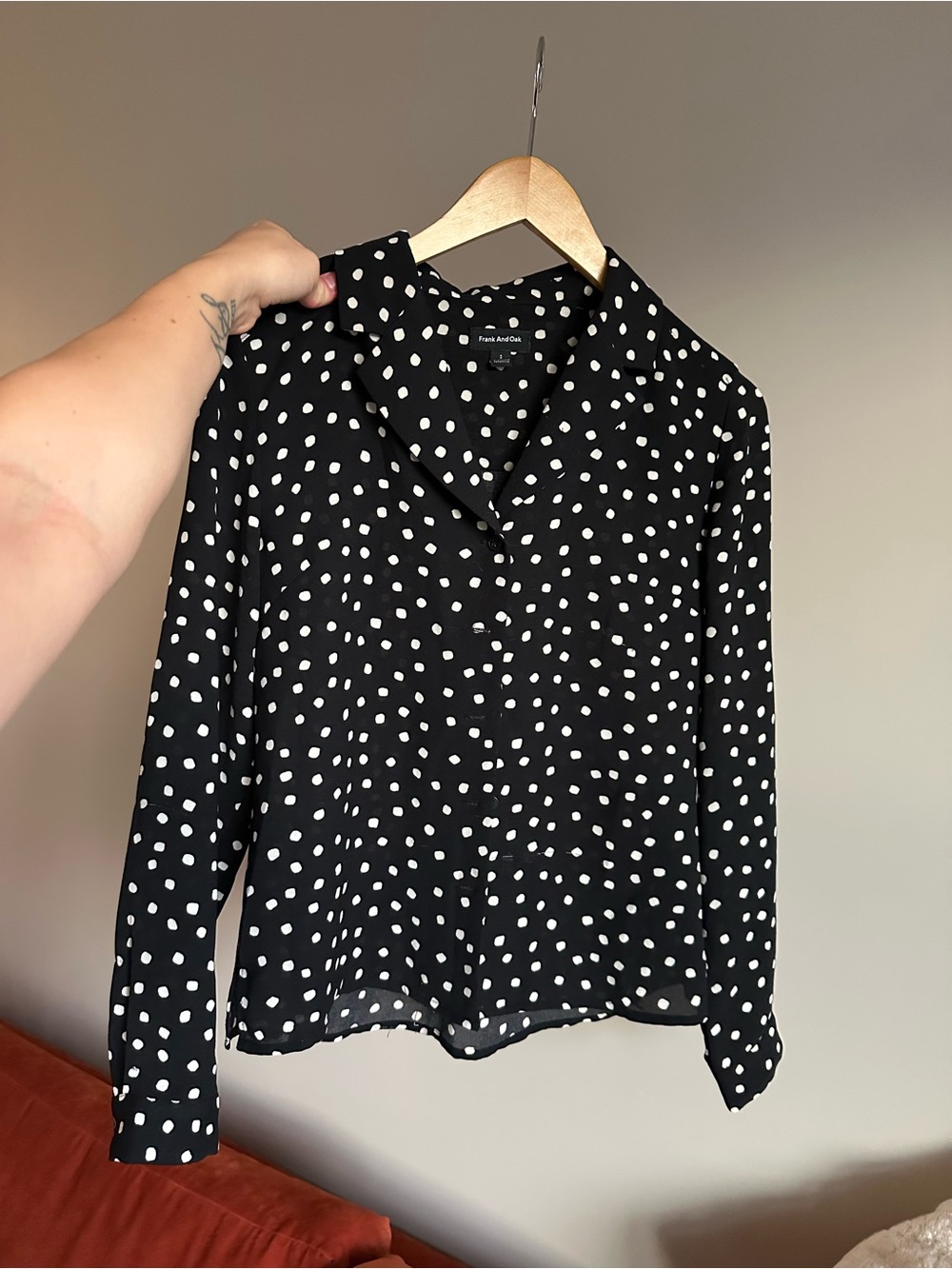 Frank & Oak Black Polka Dot Button-Up Blouse - Picture 2 of 5